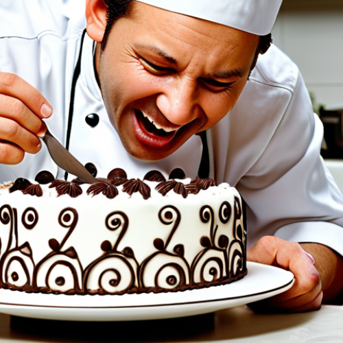 **

A chef passionately decorating a cake with intricate detail, showcasing creativity and artistry in a professional kitchen setting. Focus on the joy and satisfaction in their expression.

**
