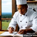 Home 18 양식조리 기능사 시험 기출 문제 분석 - **Prompt:** A young, focused chef, dressed in a clean, white chef's jacket, is diligently studying f...