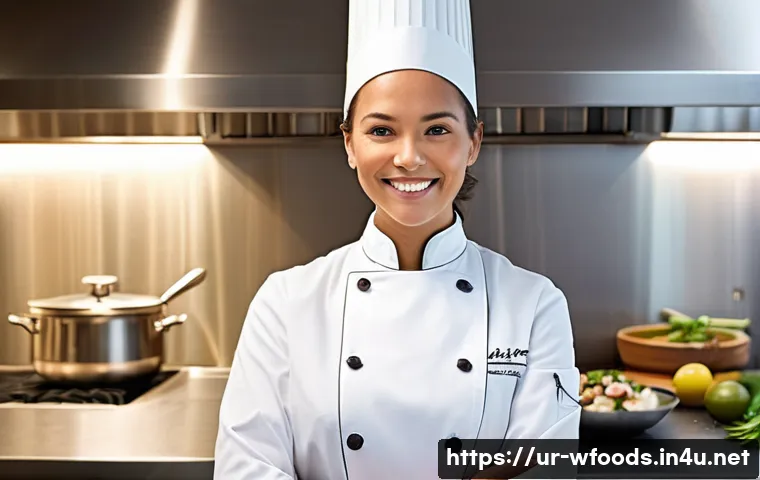 조리사 취업 준비 포트폴리오 작성법 - **Prompt 1: The Chef's Culinary Journey Portfolio**
"A confident and passionate female chef, dre...